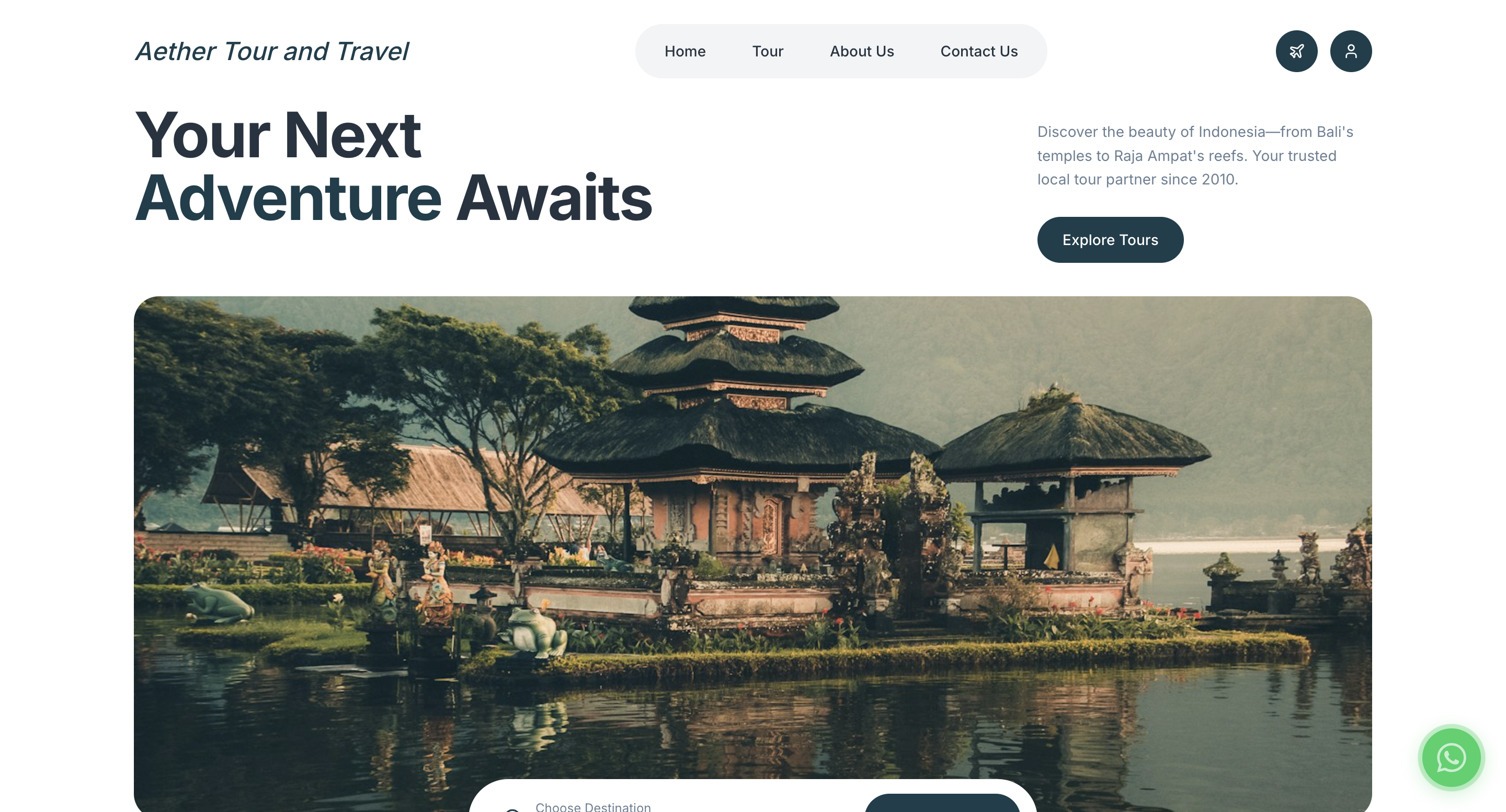 Aether Journeys travel prototype with destination photography and navigation